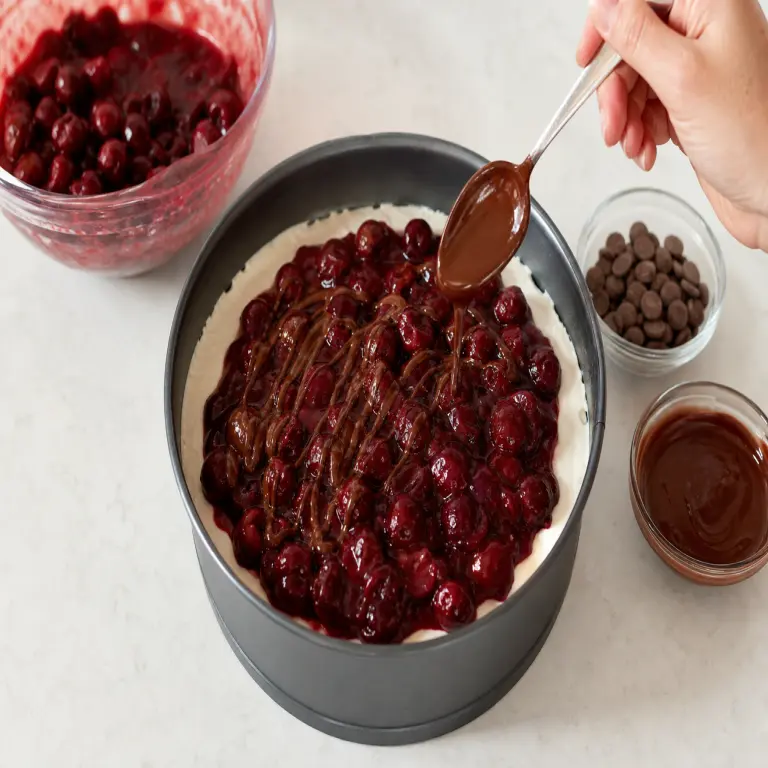 Cheesecake sans cuisson au chocolat et aux cerises · étape 6
