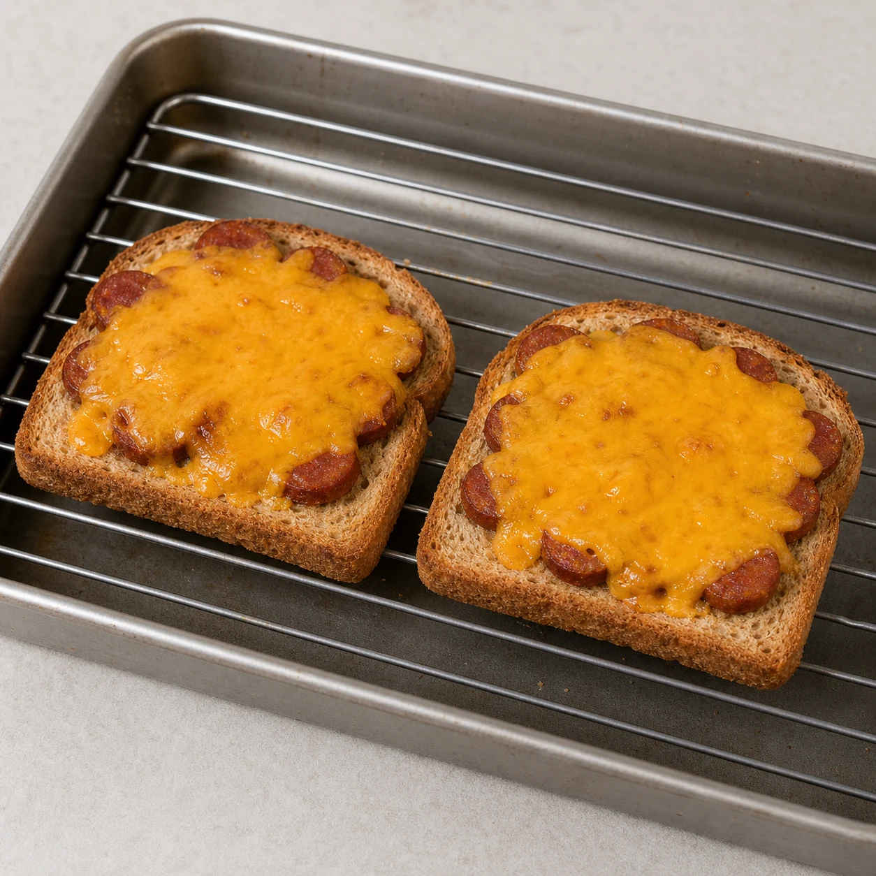 Toast chorizo-cheddar — gratiner sous le gril
