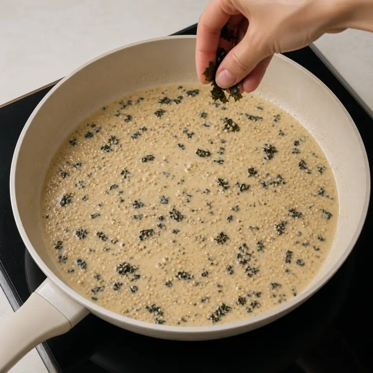 Une sauce végétale crémeuse avec paillettes de nori et graines de sésame.