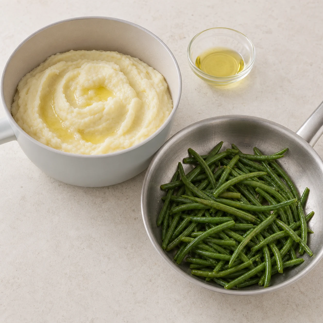 Suprêmes-purée-haricots verts — préparer les accompagnements