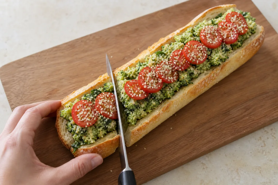 Illustration de l’étape « Étape 8 » pour la recette Brocoli Épinards farcis Baguette.