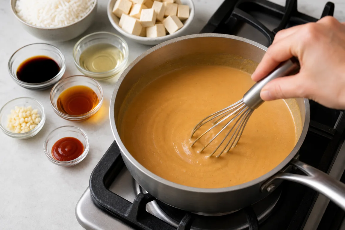 Illustration de l’étape « Étape 4 » pour la recette Tofu cuit avec sauce Tahini épicée.