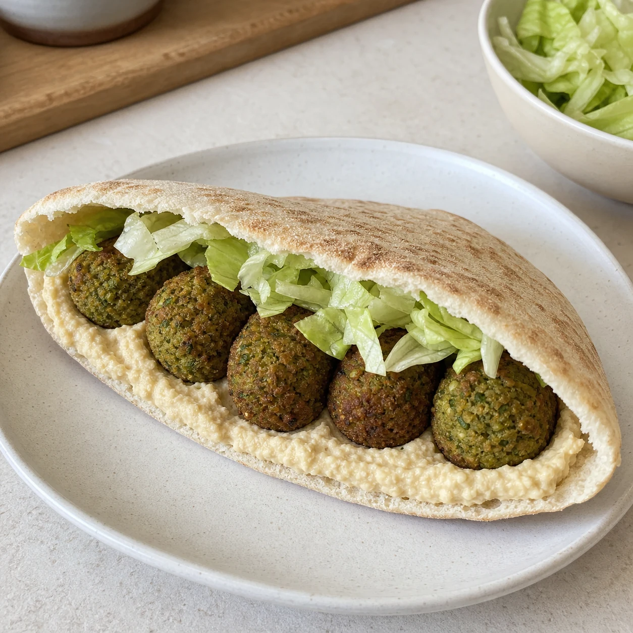 Pita falafels-houmous — garnir et servir