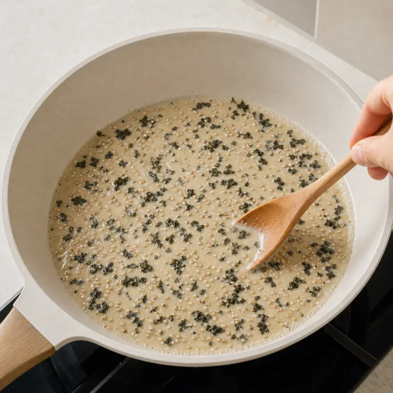 Une sauce végétale crémeuse avec paillettes de nori et graines de sésame.