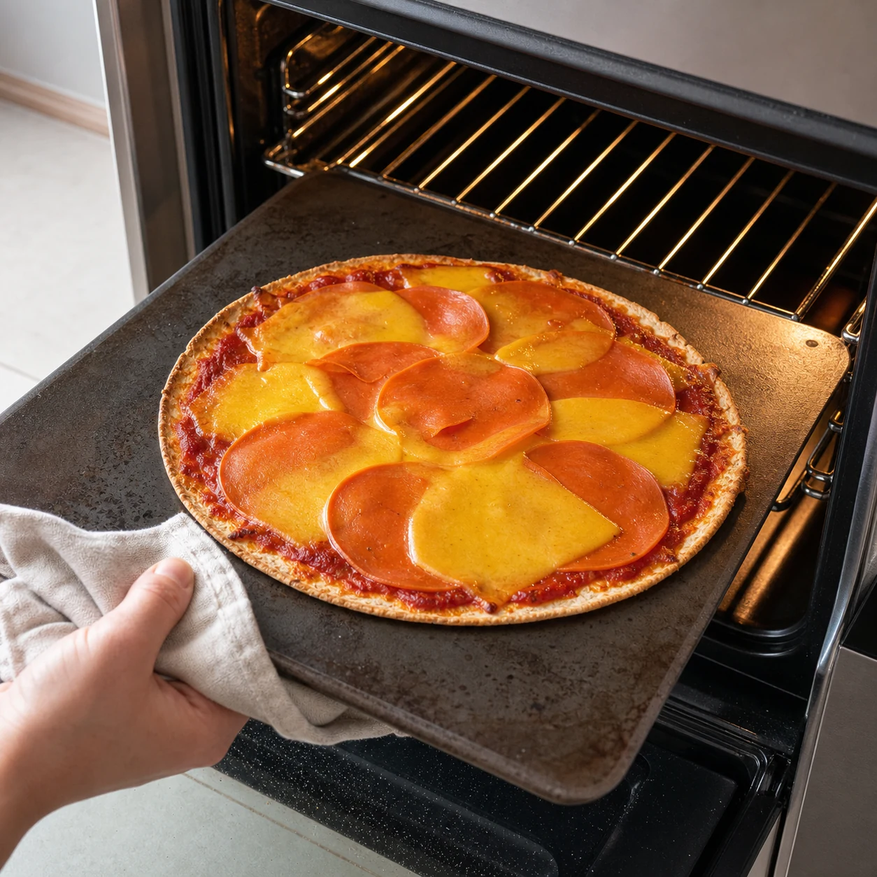Pizza-tortilla tomate — cuire les pizzas