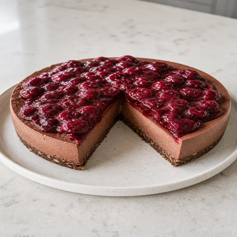 Cheesecake sans cuisson au chocolat et aux cerises
