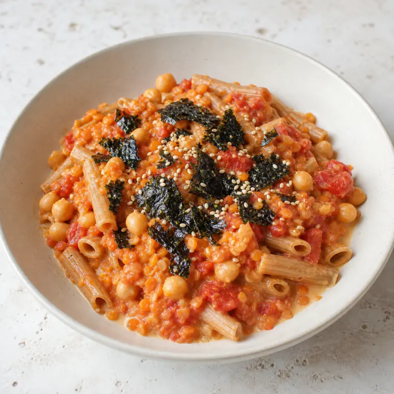 Pâtes lentilles tomate nori