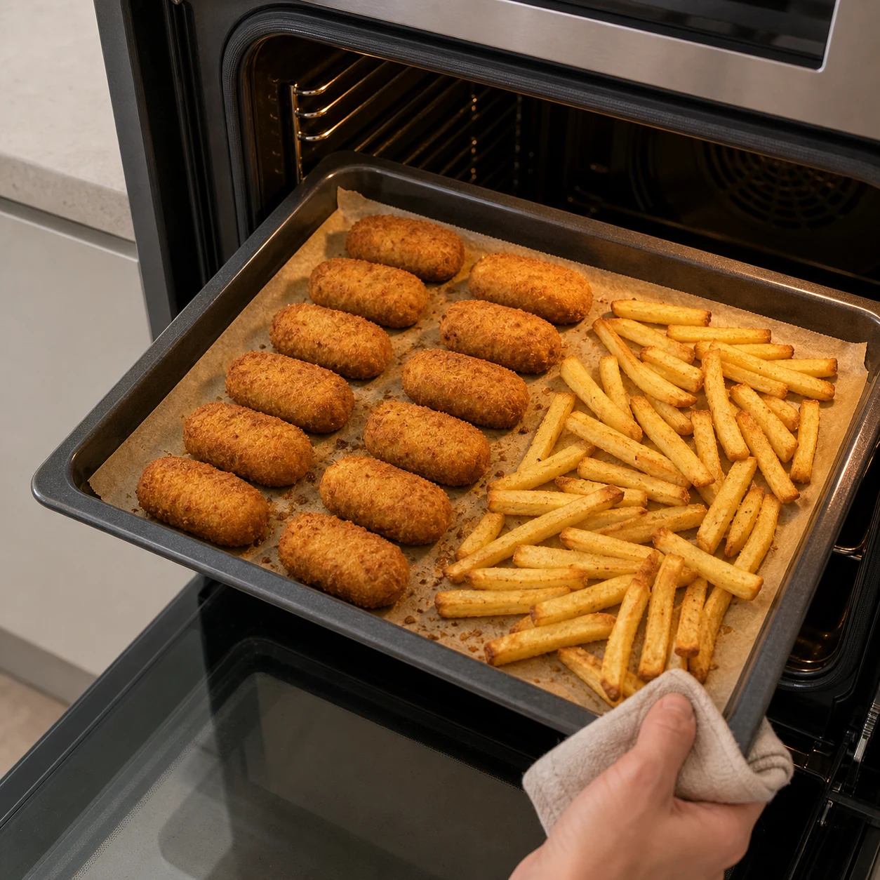 Croquetas, frites et salade — cuire au four
