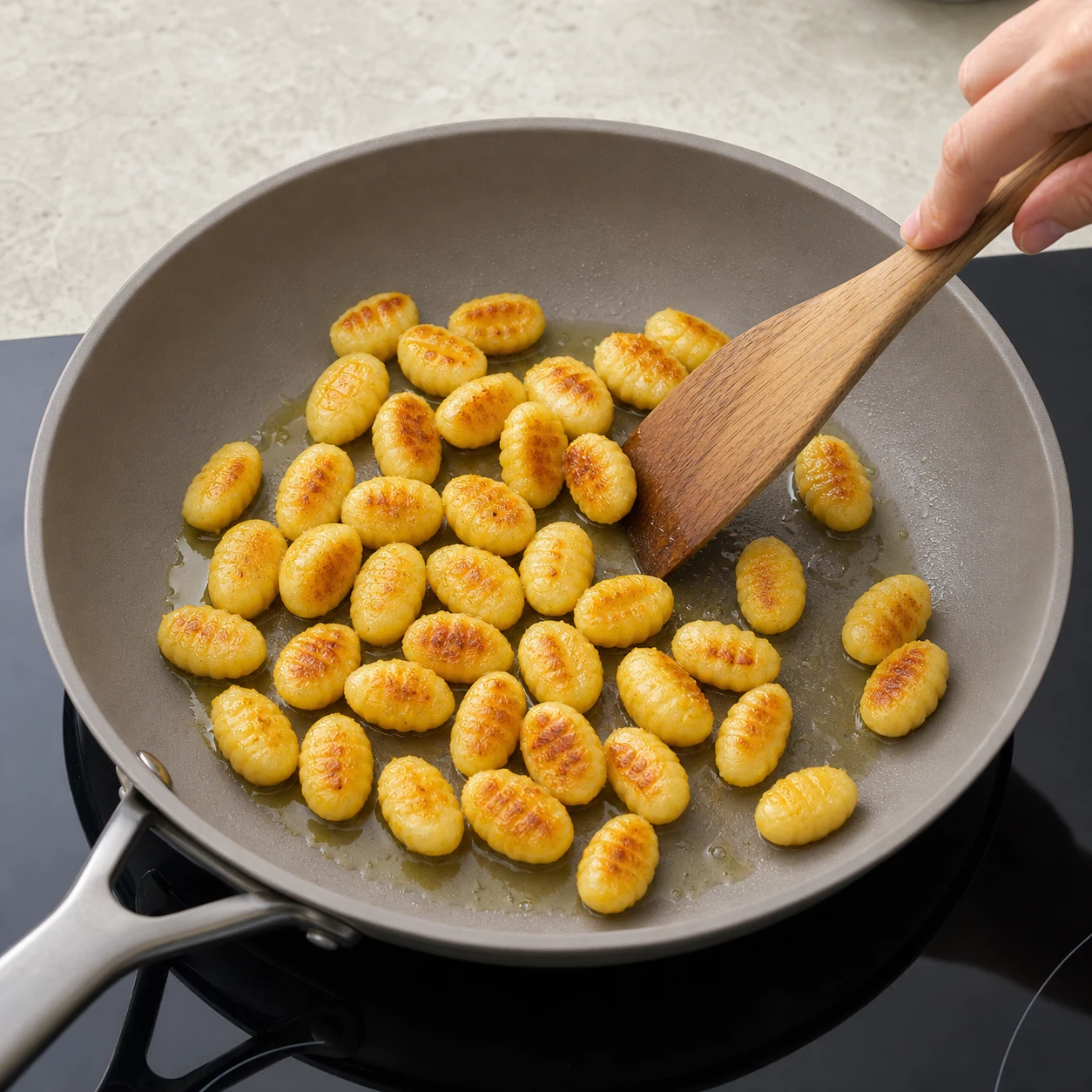 Gnocchis au mini-chorizo — dorer les gnocchis
