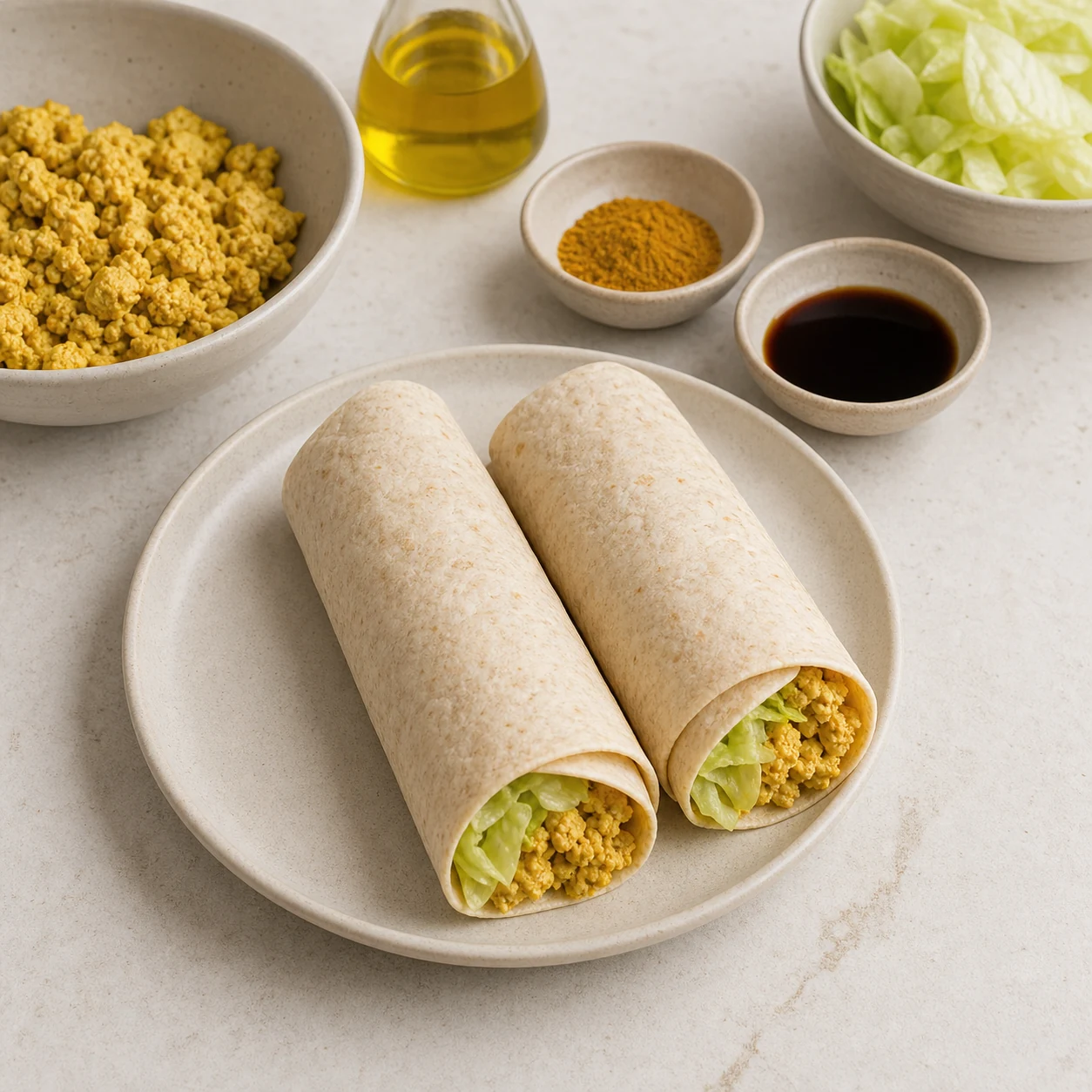 Wrap tofu brouillé — rouler les wraps