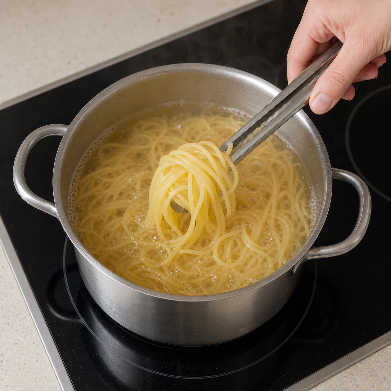 Carbonara aux lardons La Vie — cuire les pâtes