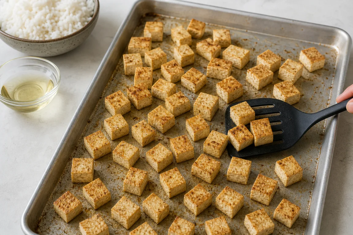 Illustration de l’étape « Étape 3 » pour la recette Tofu cuit avec sauce Tahini épicée.