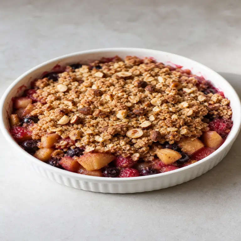 Crumble aux pommes et aux fruits rouges