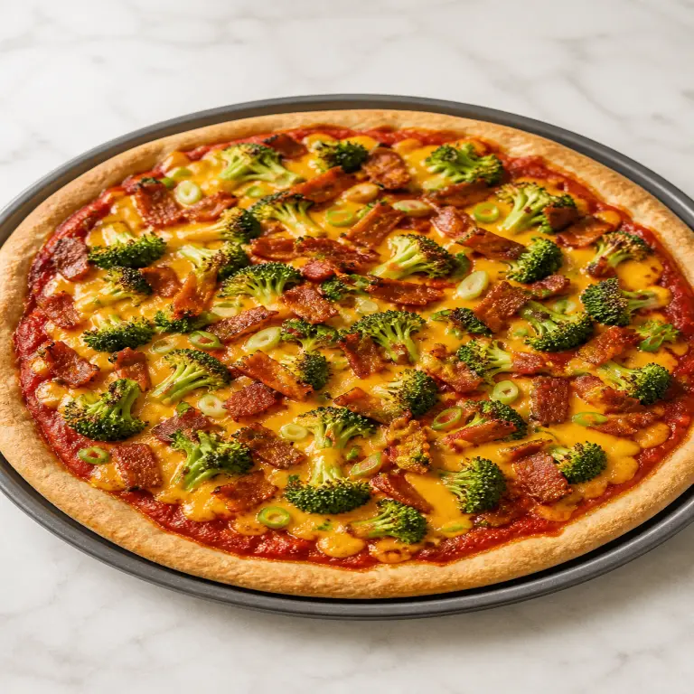 Pizza au brocoli et bacon végétal