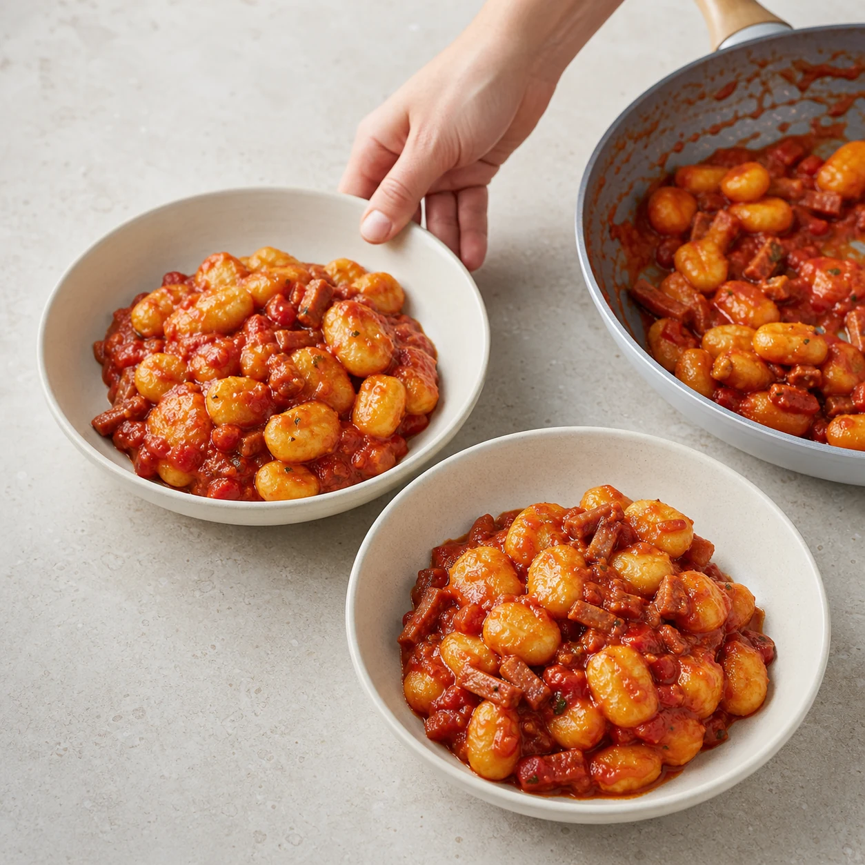 Gnocchis tomate-lardons — servir les gnocchis