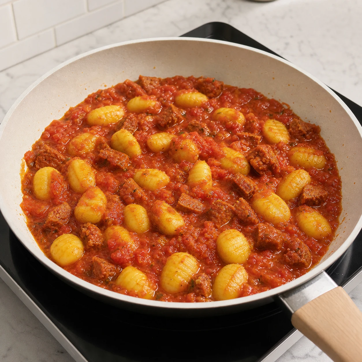 Gnocchis au mini-chorizo — ajouter chorizo et tomate