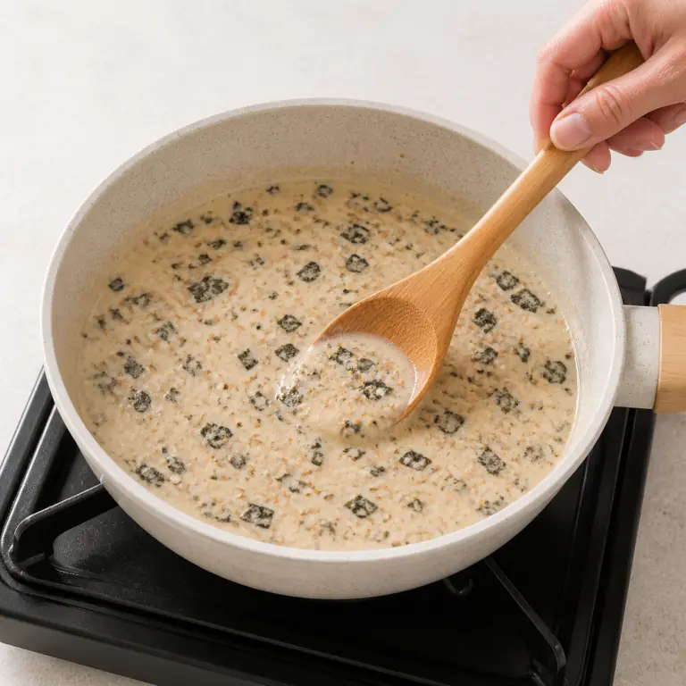 Une sauce végétale crémeuse avec paillettes de nori et graines de sésame.