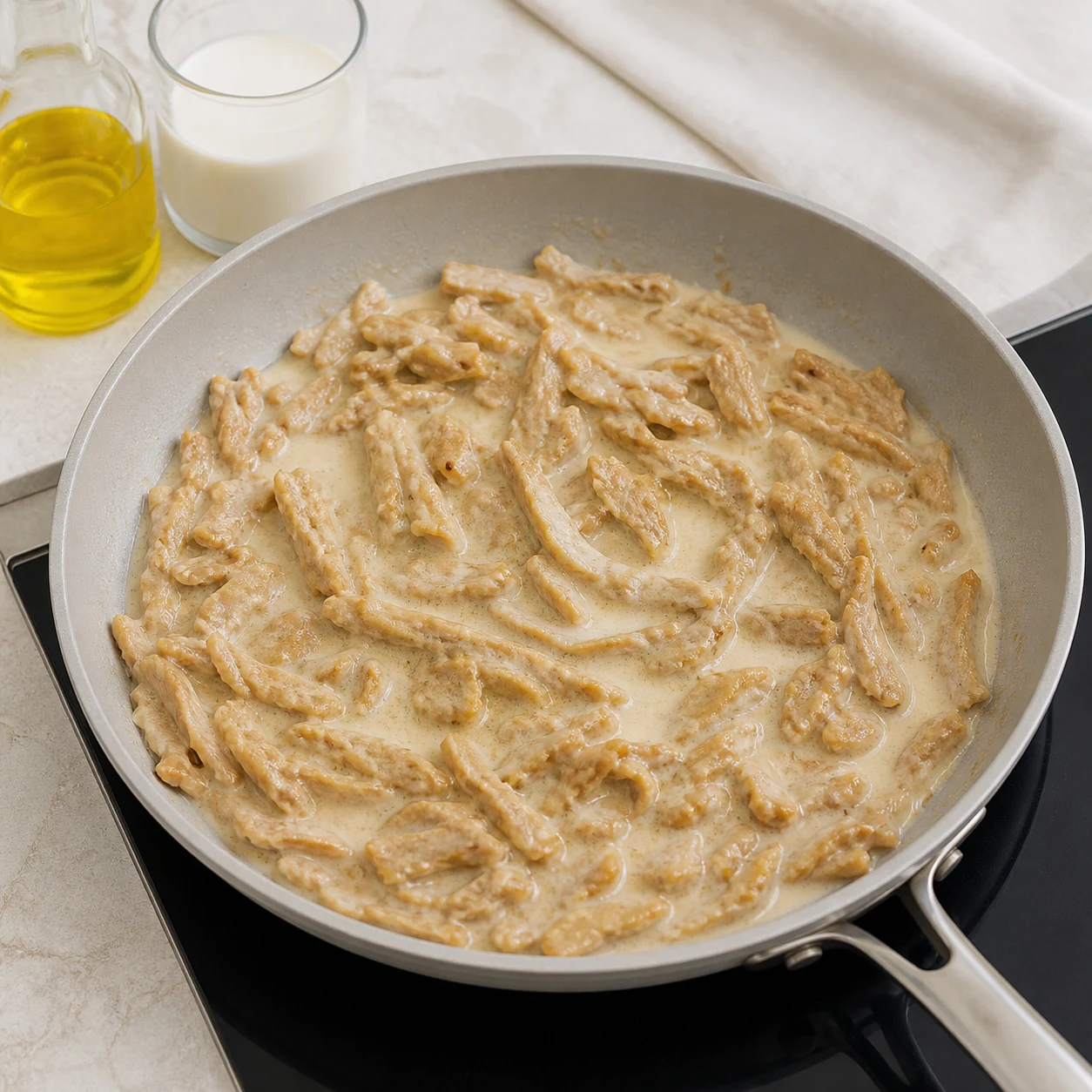 Émincés crémeux et riz — faire la sauce crémeuse