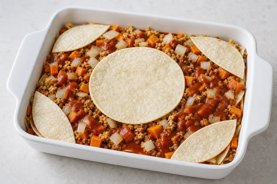 Illustration de l’étape « Étape 5 » pour la recette Enchilada Casserole piquée.