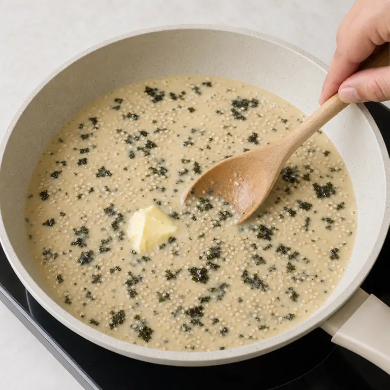 Une sauce végétale crémeuse avec paillettes de nori et graines de sésame.