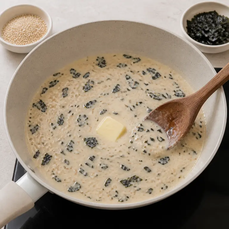 Une sauce végétale crémeuse avec paillettes de nori et graines de sésame.