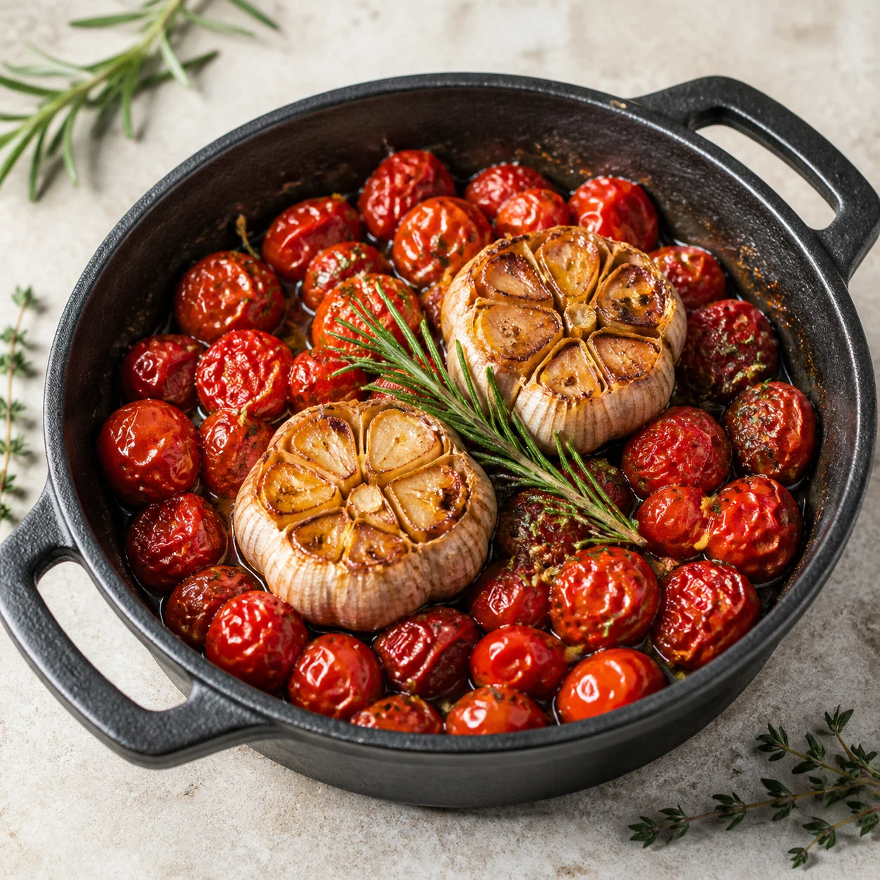Tomates cerises rôties et ail confit