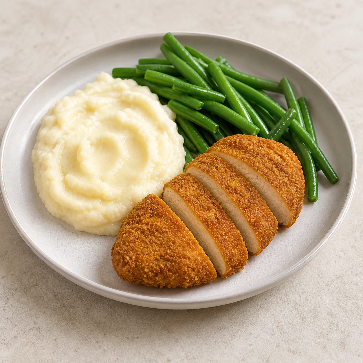 Suprêmes-purée-haricots verts — dresser les assiettes