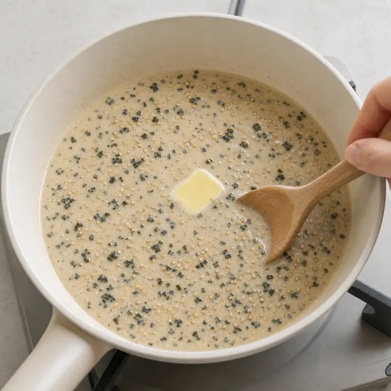 Une sauce végétale crémeuse avec paillettes de nori et graines de sésame.
