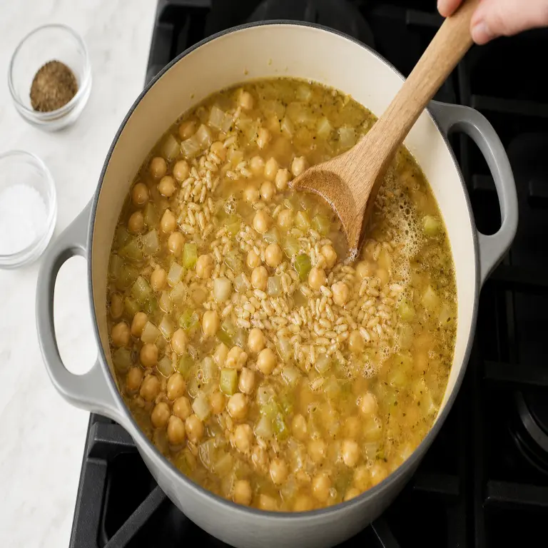 Soupe de pois chiches et riz · étape 3