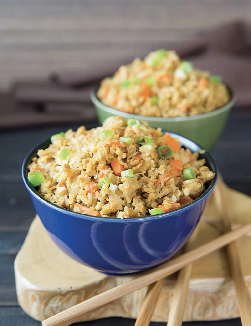 Riz sauté aux pois chiches et au seitan