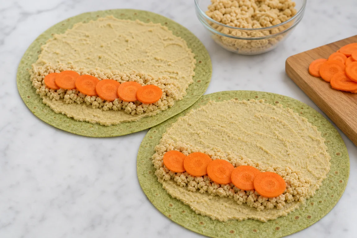 Illustration de l’étape « Étape 2 » pour la recette Roulés multicolores aux légumes et aux protéines.