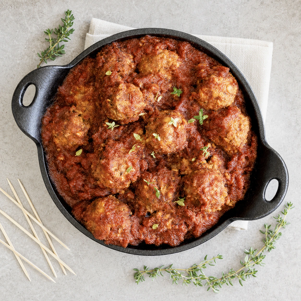 Boulettes de lentilles, sauce rouge douce et épicée