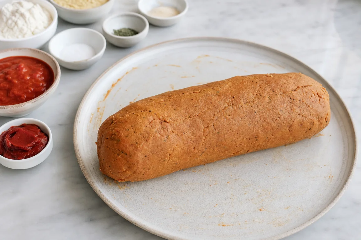 Illustration de l’étape « Étape 3 » pour la recette Boudin de seitan à mijoter pour tranches fines et miettes.