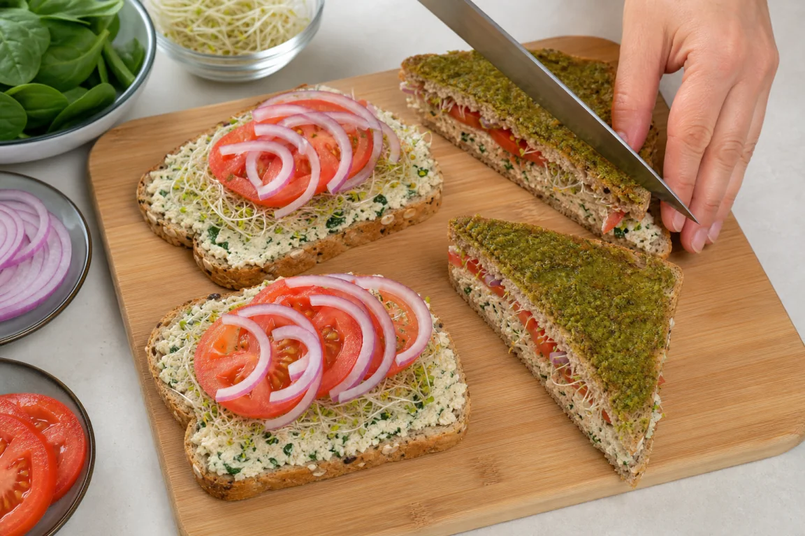 Illustration de l’étape « Étape 3 » pour la recette Sprot Sandwich avec Tofu Ricotta.