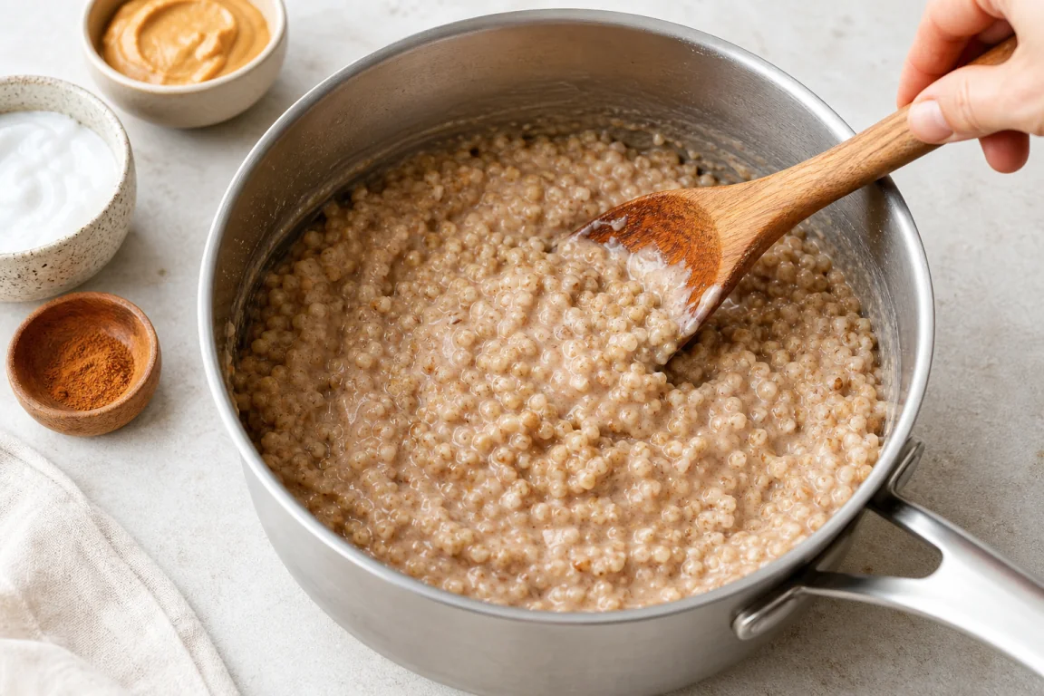 Illustration de l’étape « Étape 1 » pour la recette Porridge de noix de coco à sarrasin.
