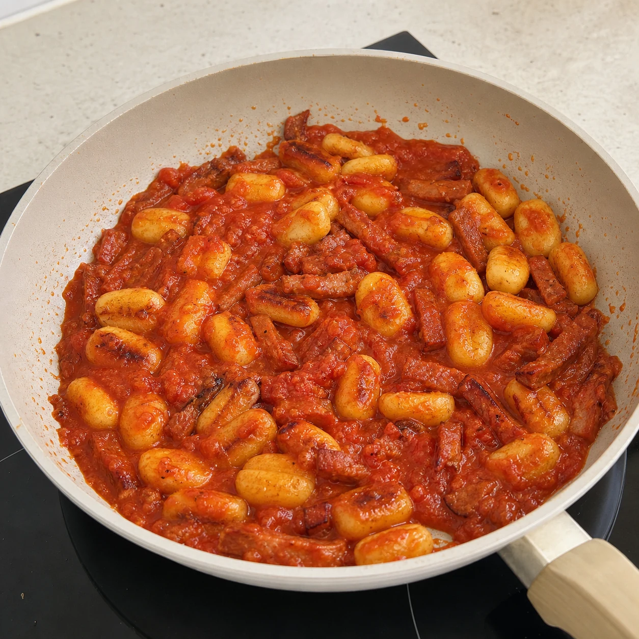 Gnocchis tomate-lardons — ajouter la tomate