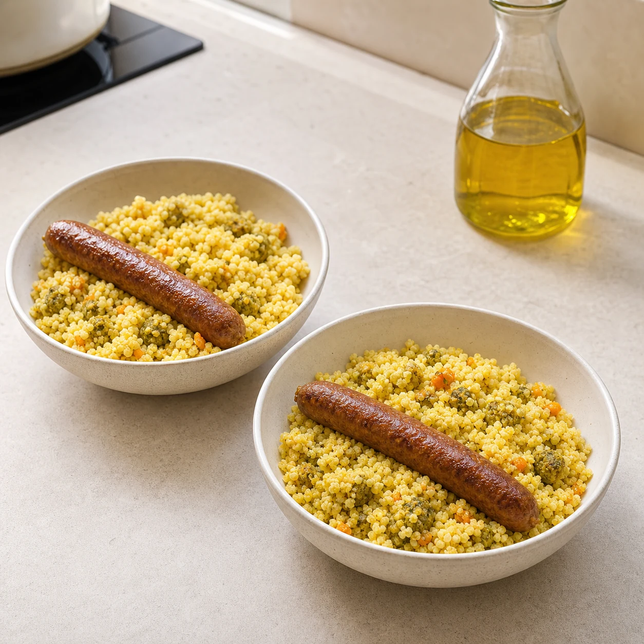 Couscous minute aux merguez — assembler et servir