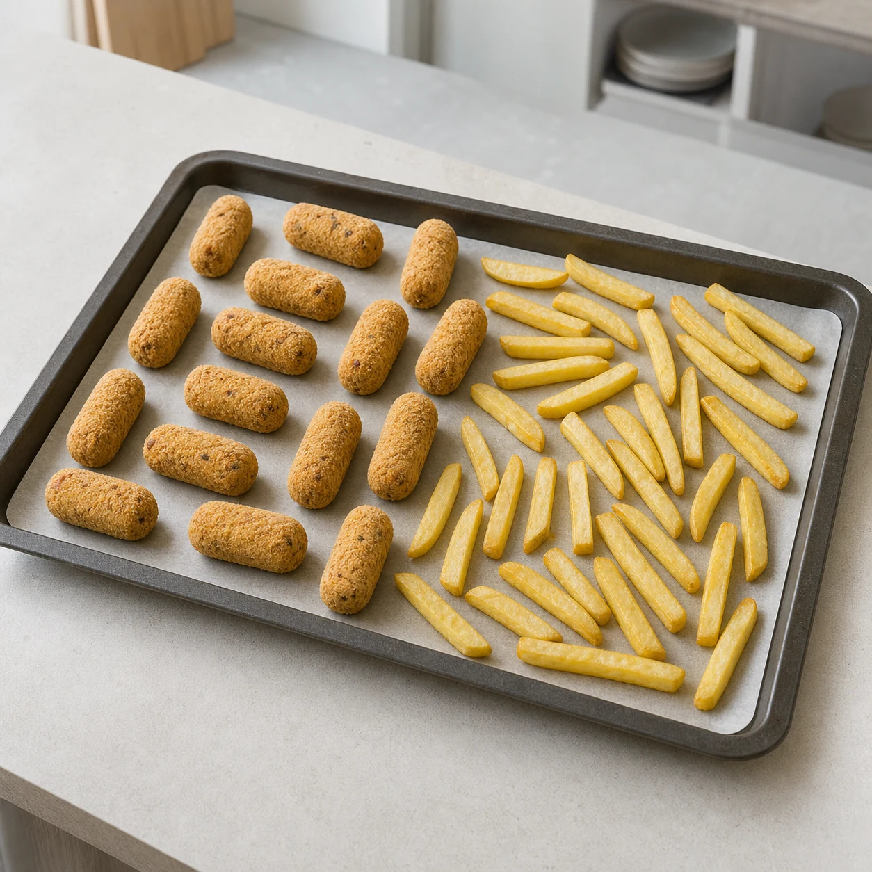 Croquetas, frites et salade — remplir la plaque