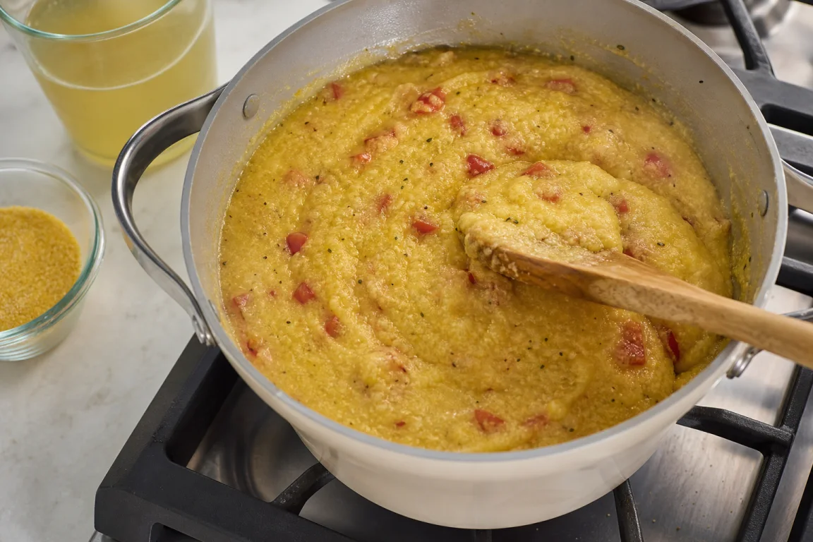 Illustration de l’étape « Étape 2 » pour la recette Polenta avec Rich Mushroom Gravy.
