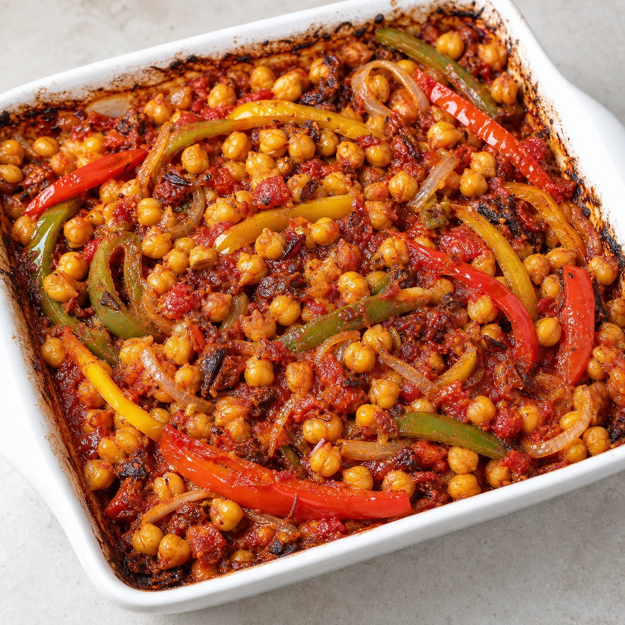 Pois chiches rôtis aux poivrons et tomates