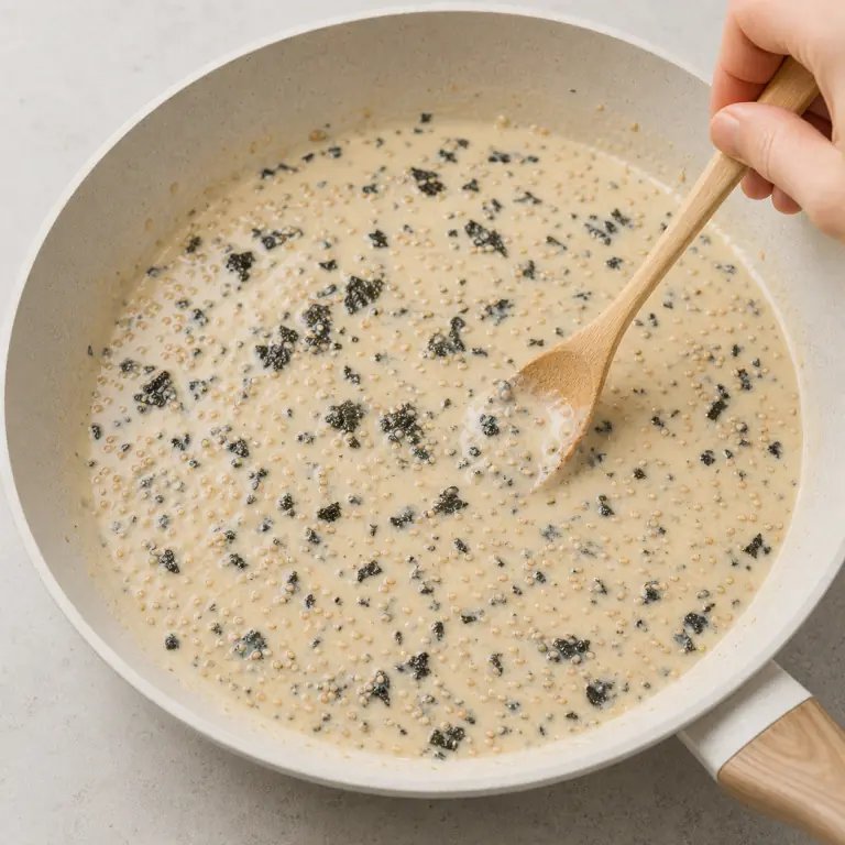 Une sauce végétale crémeuse avec paillettes de nori et graines de sésame.