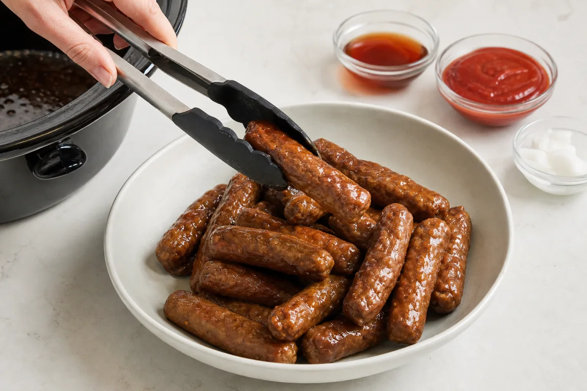 Illustration de l’étape « Étape 6 » pour la recette Saucisses de seitan mijotées à l’érable.