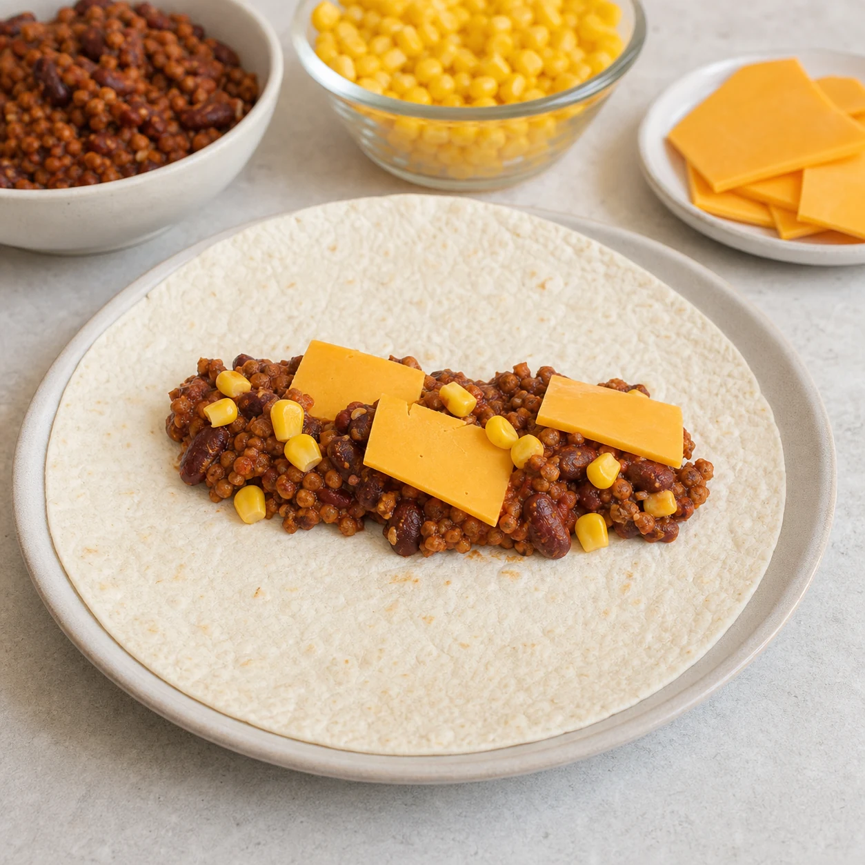 Burritos chili minute — garnir les tortillas