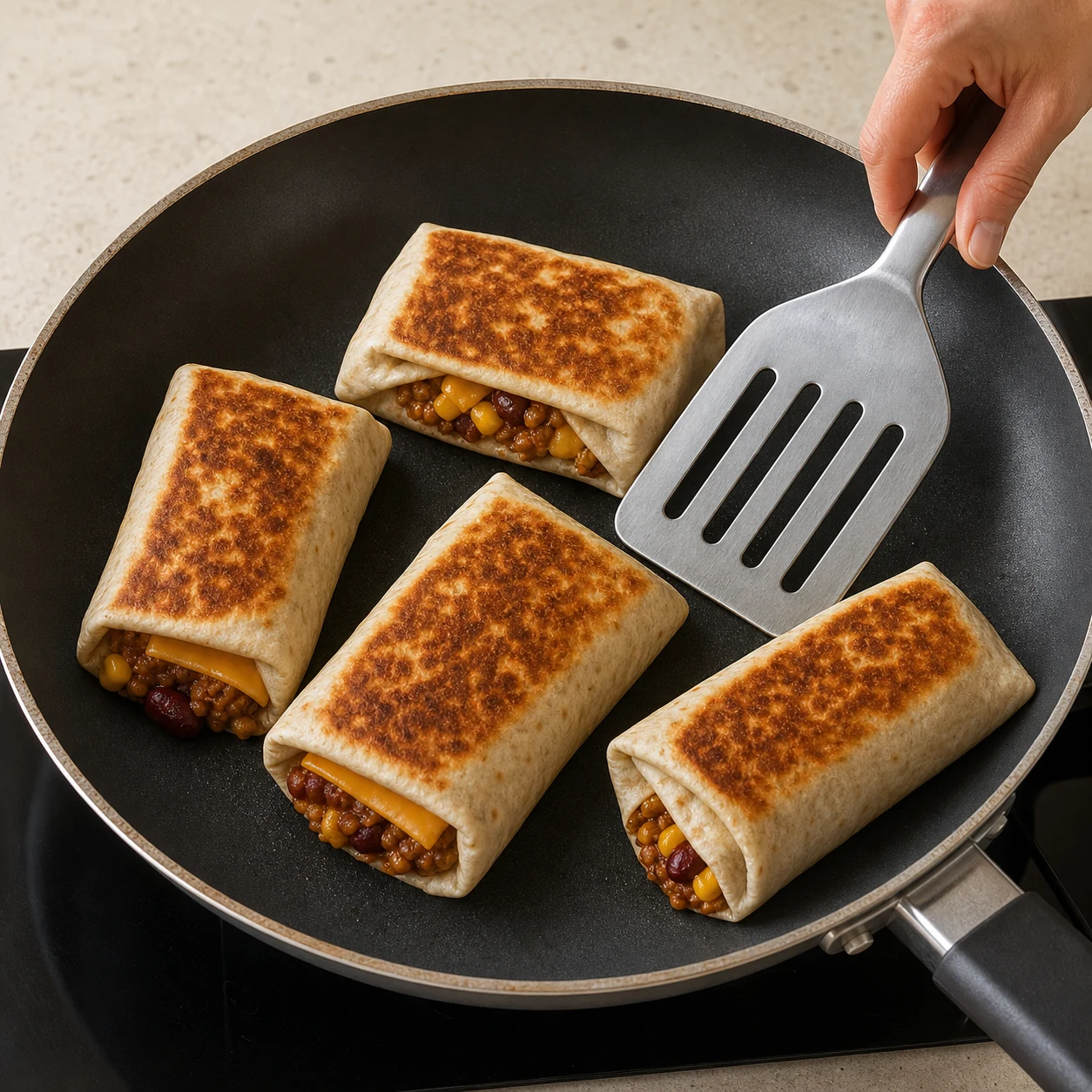 Burritos chili minute — replier et griller