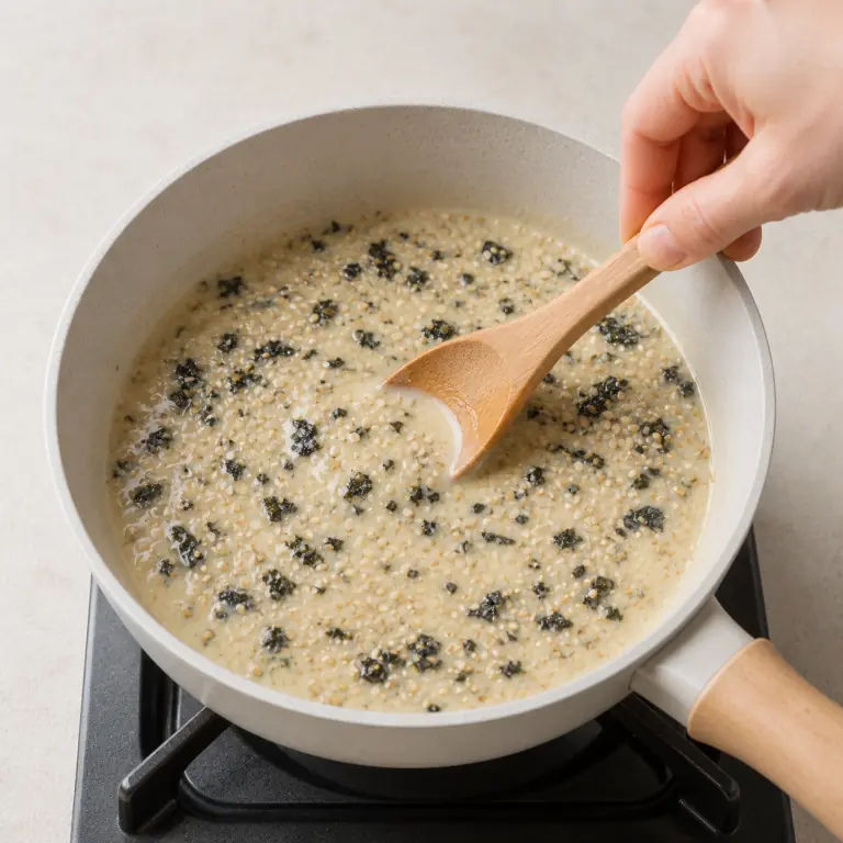 Une sauce végétale crémeuse avec paillettes de nori et graines de sésame.