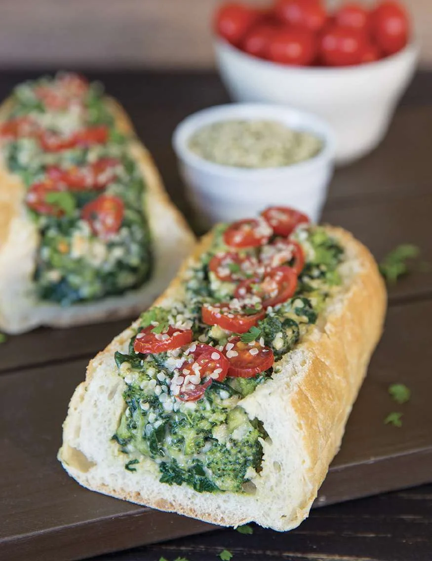 Baguette farcie au brocoli et aux épinards