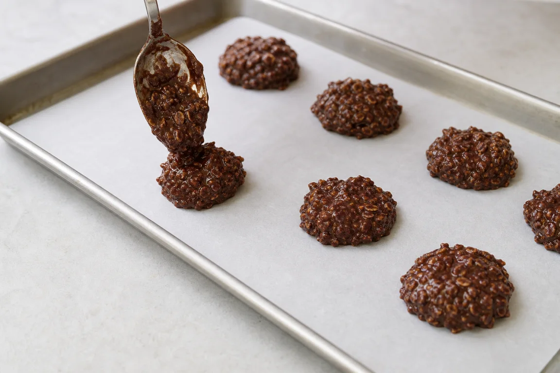 Illustration de l’étape « Étape 3 » pour la recette Cookies de beurre d'arachide au chocolat sans cuisson.